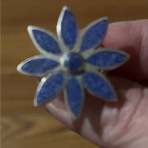 Vintage sterling silver lapis lazuli inlay flower ring